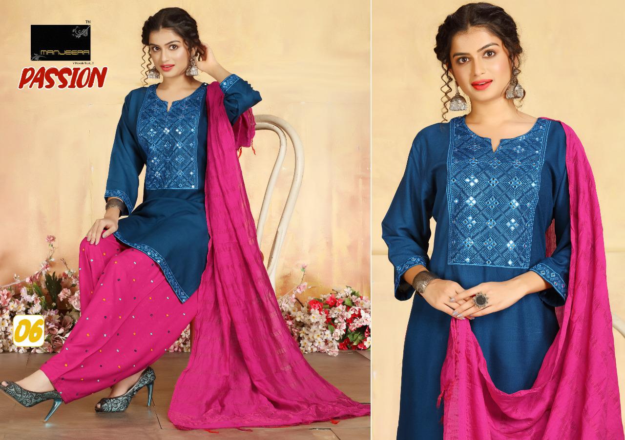 Manjeera Passion Rayon Patiyala work Latest Fancy Designer Festive Wear Readymade Collection